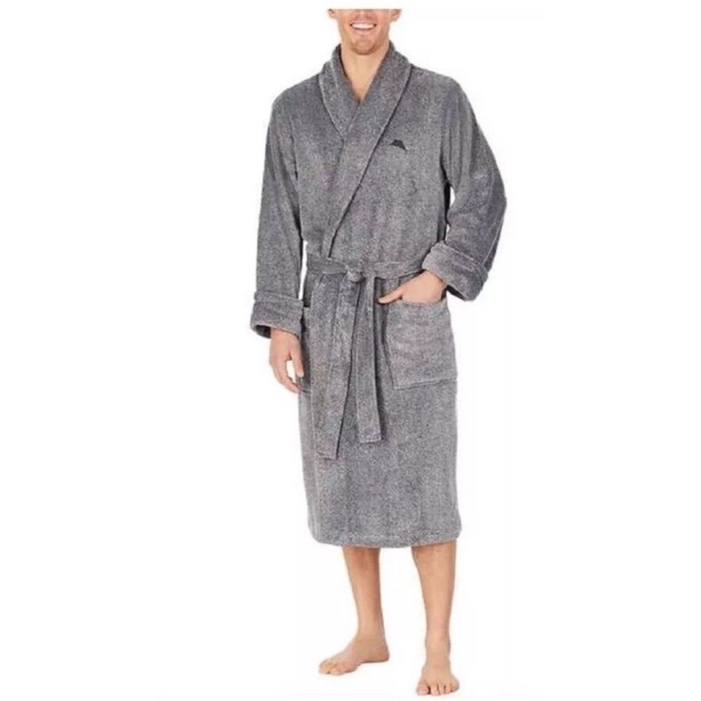 Tommy Bahama Men's Sz S/M Island Sleepwear Fleece Plush Robe Gray